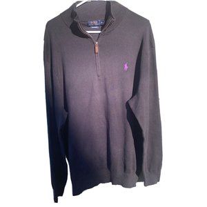 Polo Ralph Lauren Sweater Men's Black Pima Cotton 1/4 Zip Pullover Size 2XL Big
